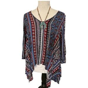 Roper Women's Red and Blue Paisley Patterned Flowy Tunic Blouse Sz S
